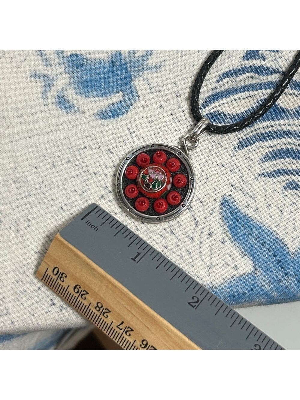 Brighton Pagoda Necklace Leather Cord Chain Silver Plated Red Green Medallion - Picture 6 of 13